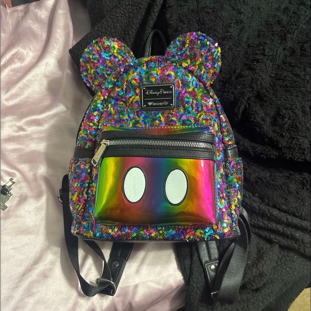 Disney Parks Loungefly Iridescent Sequin Mickey Mini Backpack